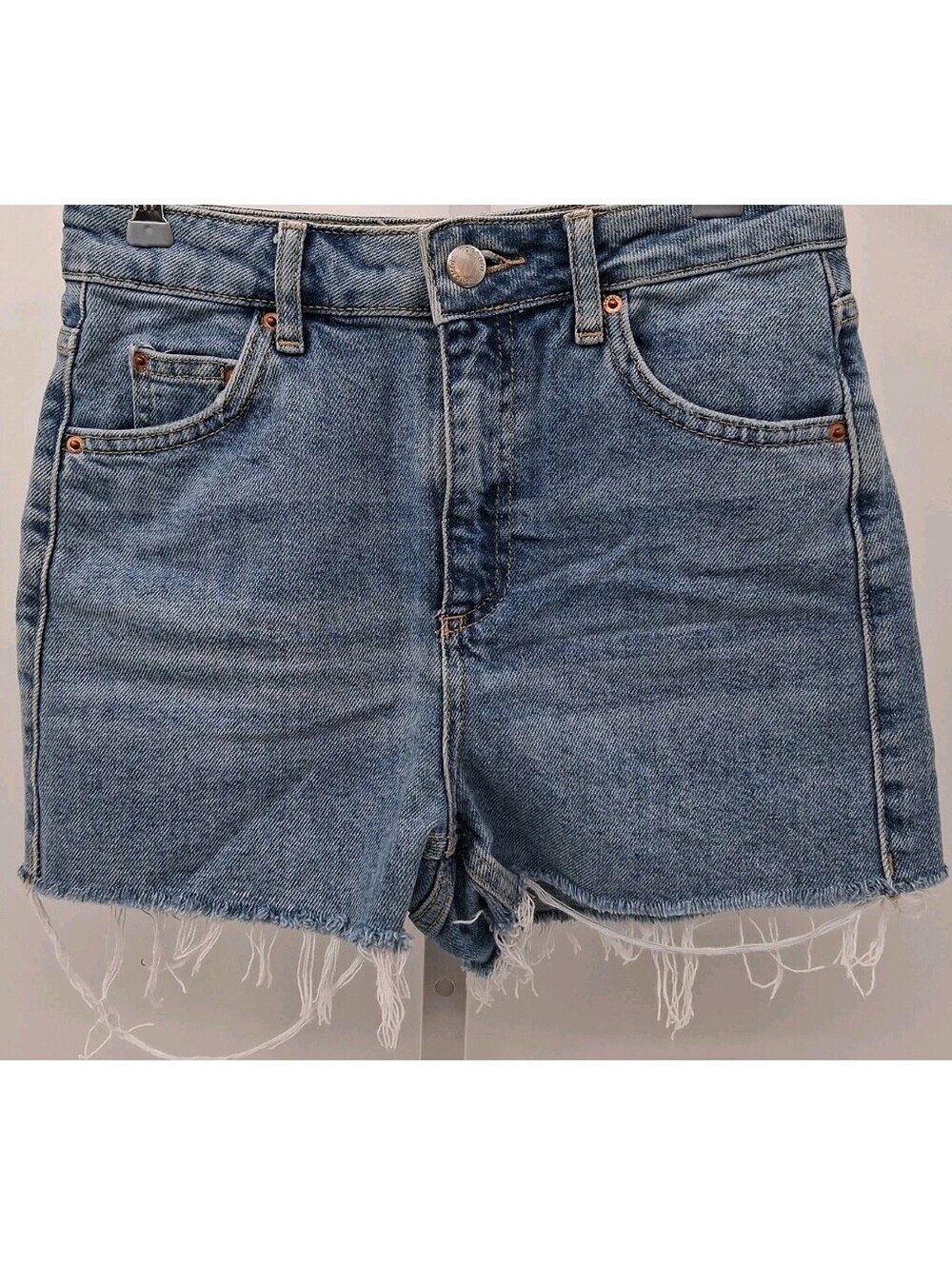 Topshop Moto Jean Shorts Women's 2 Blue Denim Mom Stretch Cutoff Frayed Y2k